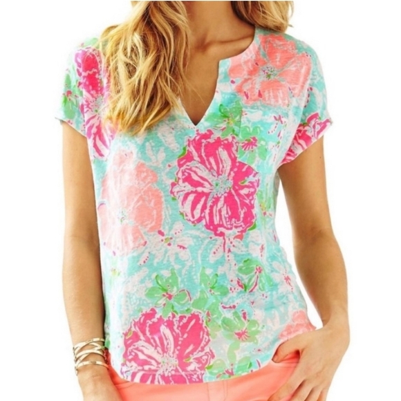 Lilly Pulitzer Tops - Lilly Pulitzer 100% LinenDuval Top in Beach Walk Poolside Blue Size Small